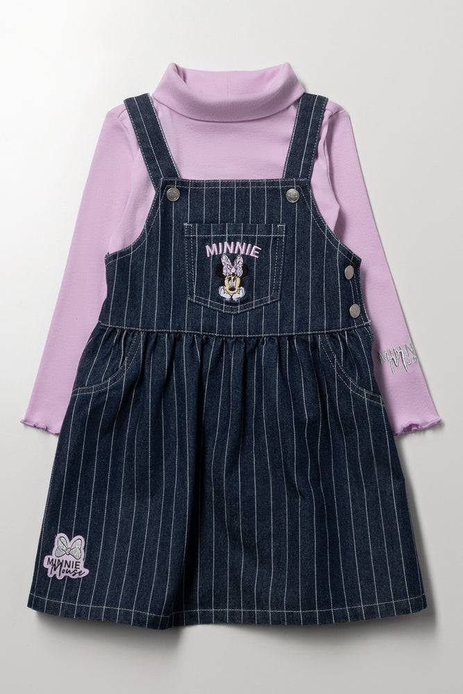 Minnie Mouse Denim Pinafore Set Blue And Lilac