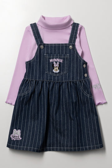 Minnie Mouse Denim Pinafore Set Blue And Lilac