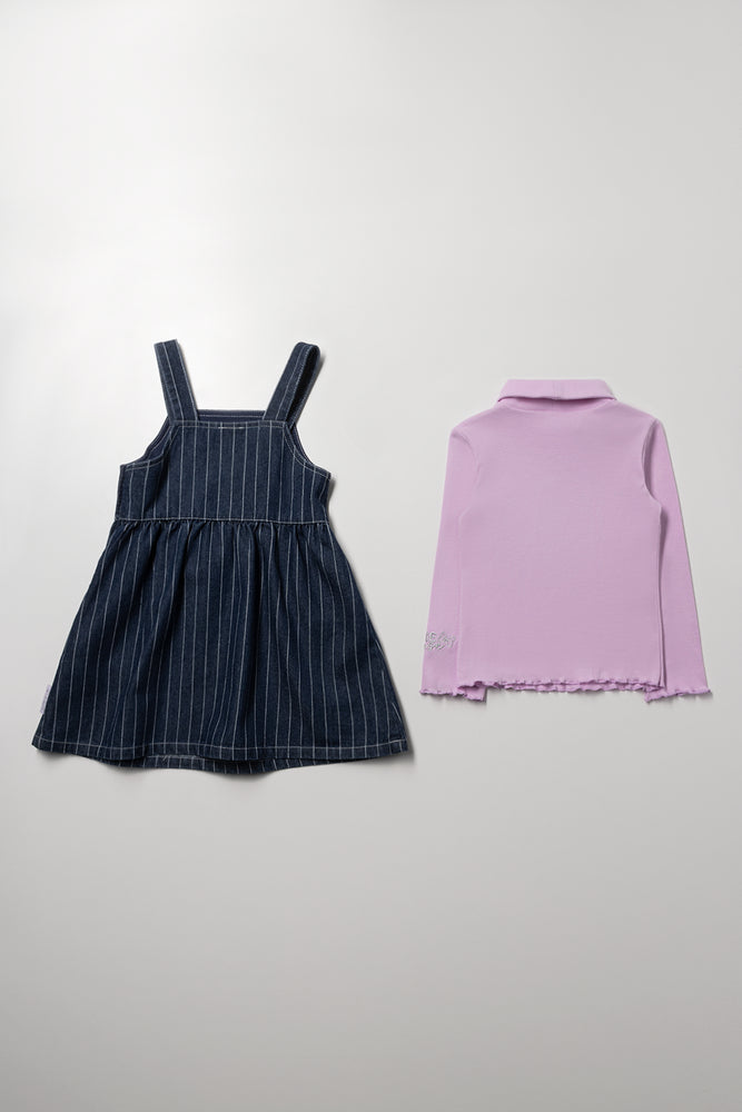 Minnie Mouse Denim Pinafore Set Blue And Lilac (3)