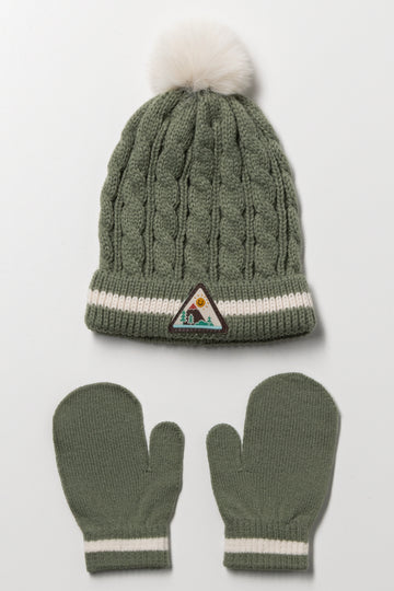 2 Piece Beanie Set Green