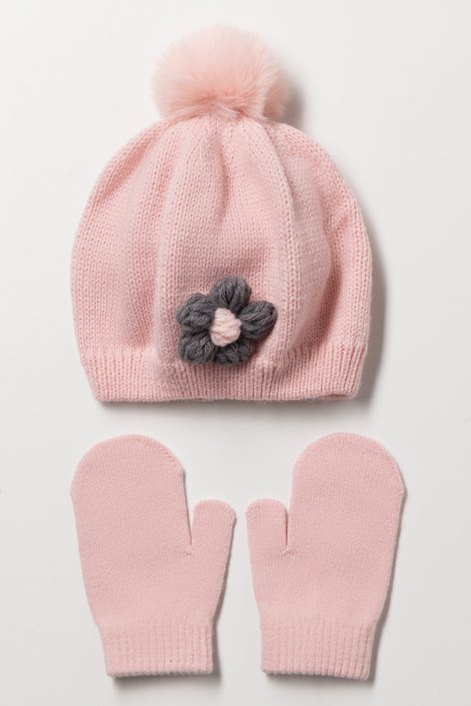 2 Piece Hat & Gloves Set Dusty Pink
