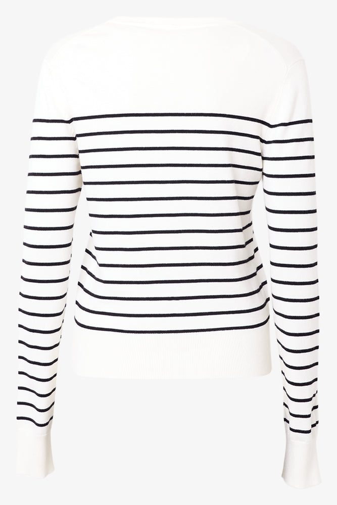 Stripe Long Sleeve Crew Neck Top  Black And White (1)