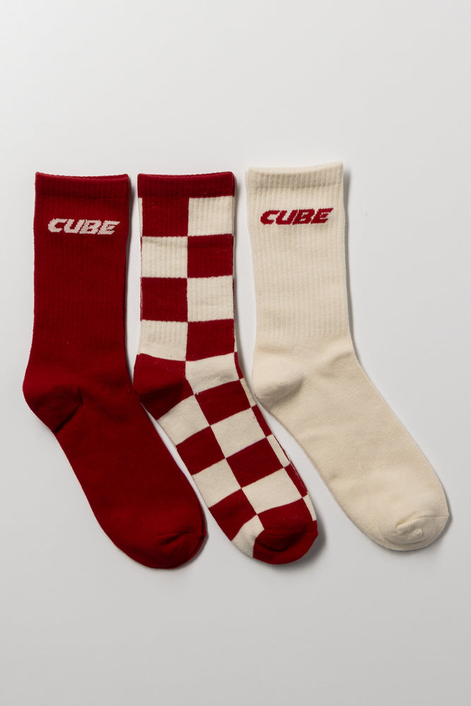 3 Pack Check Socks Red