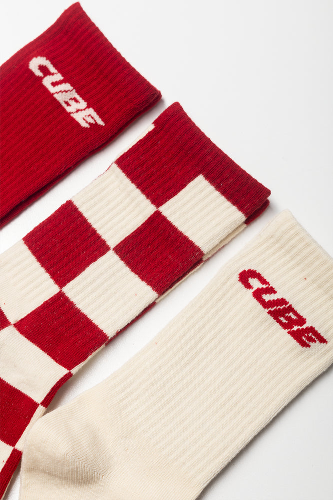 3 Pack Check Socks Red (1)