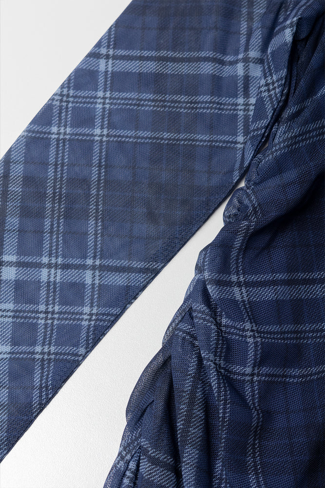 Long Sleeve Mesh Rouched Dress Blue