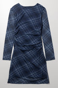 Long Sleeve Mesh Rouched Dress Blue (2)