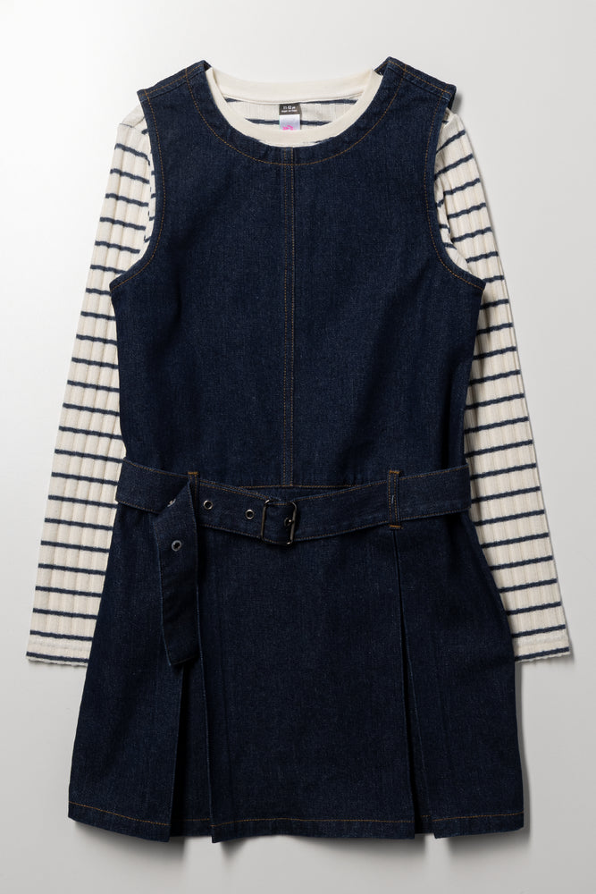 Sleeveless Denim Dress Set Blue