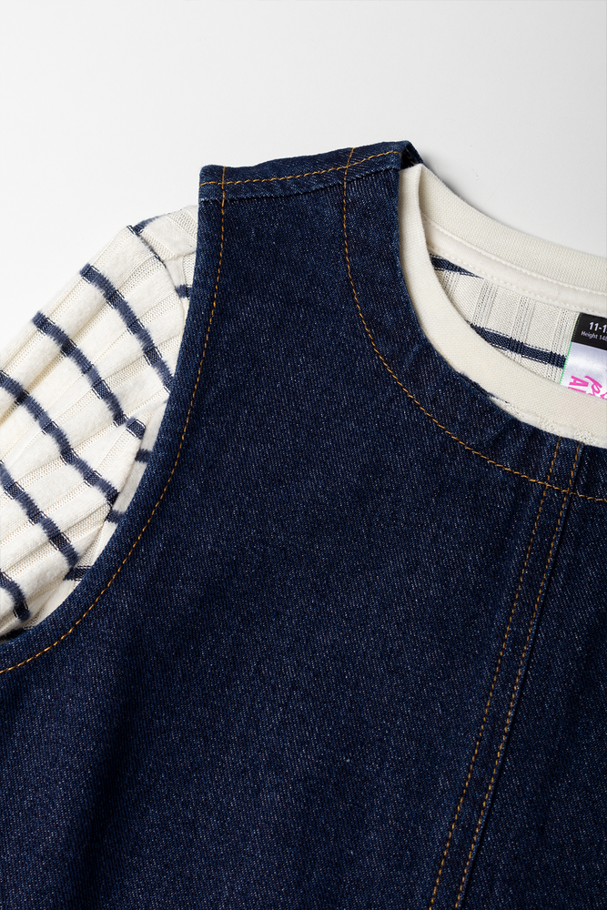 Sleeveless Denim Dress Set Blue (1)