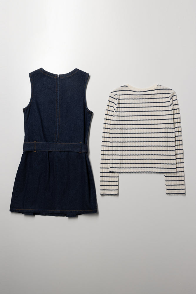 Sleeveless Denim Dress Set Blue (4)