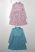 2 Pack Floral Poloneck Dresses Turquoise And Pink (2)