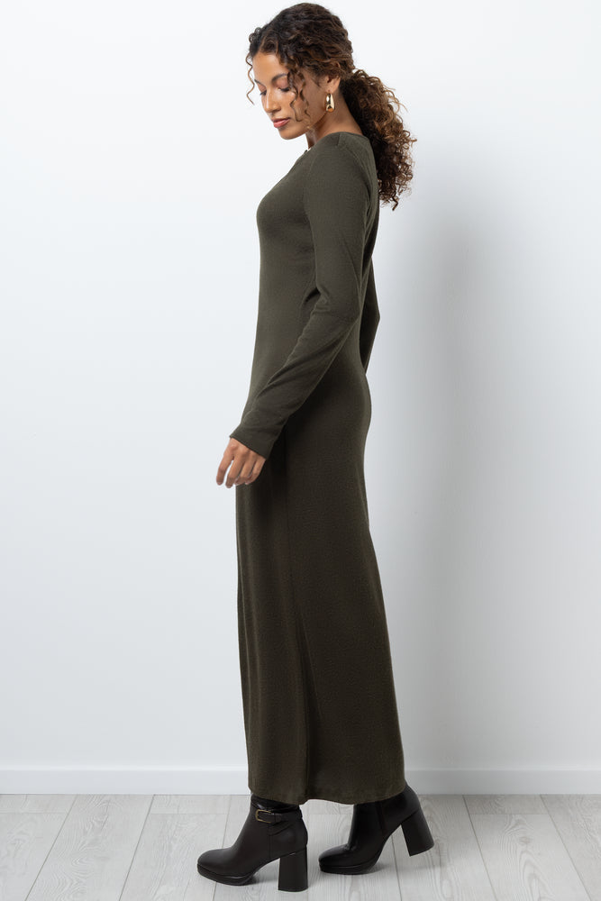 Column Dress With Gold Trim Dark Green (1)