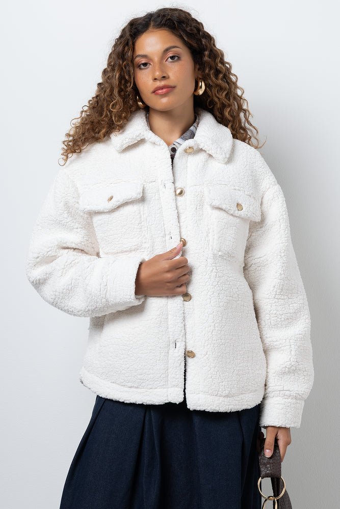 Sherpa Button Detail Jacket White