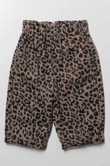 Animal Print Barrel Leg Pants Brown