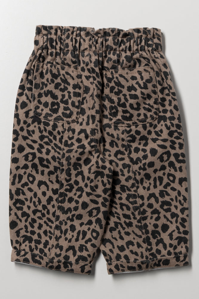 Animal Print Barrel Leg Pants Brown (2)