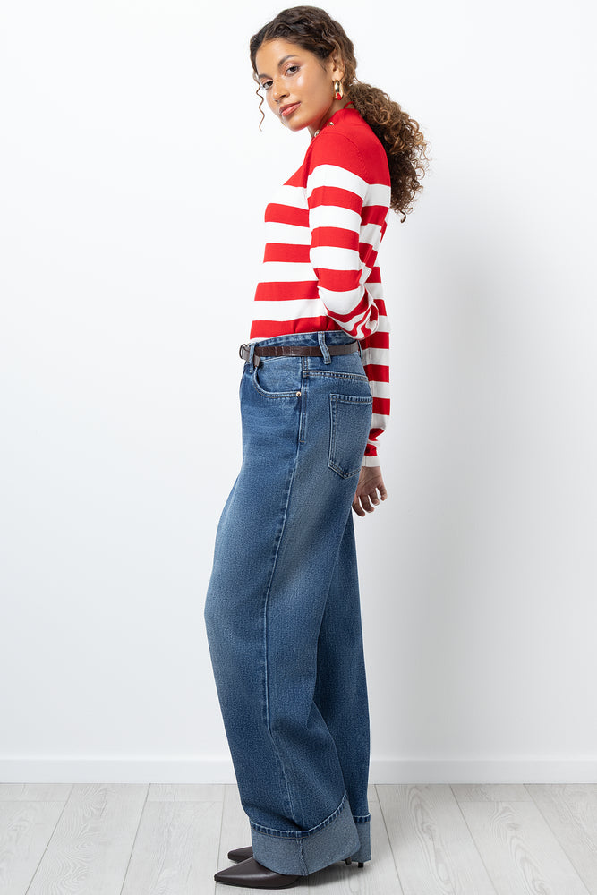 Stripe Long Sleeve Turtle Neck Top Red And White (1)