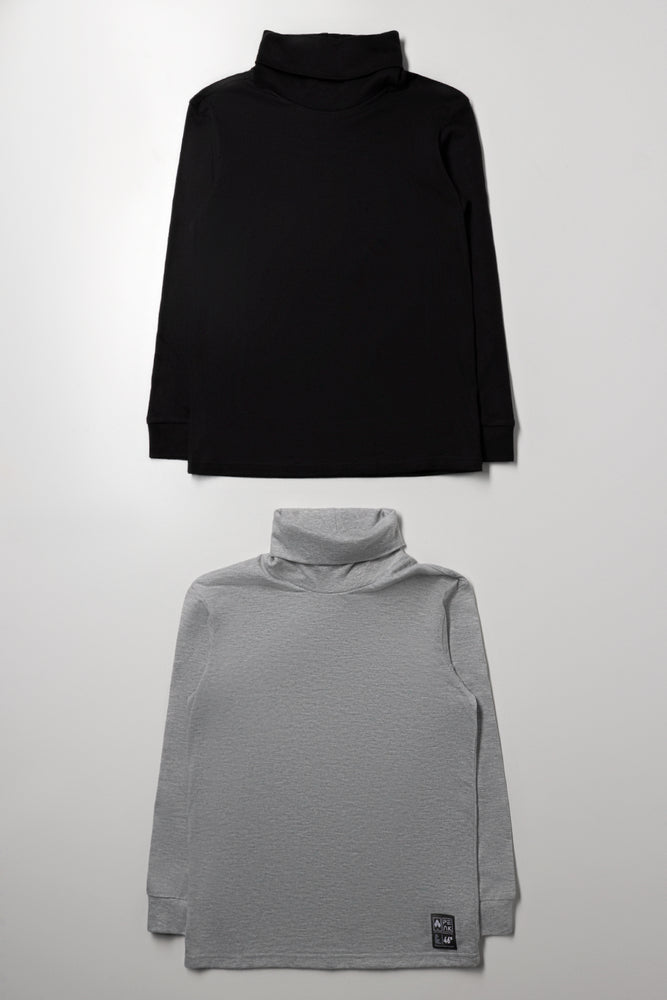 2 Pack Long Sleeve Polonecks Black And Grey
