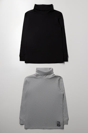 2 Pack Long Sleeve Polonecks Black And Grey