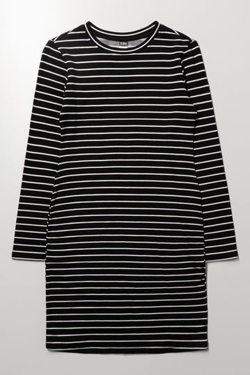Stripe Long Sleeve Bodycon Dress Black And White