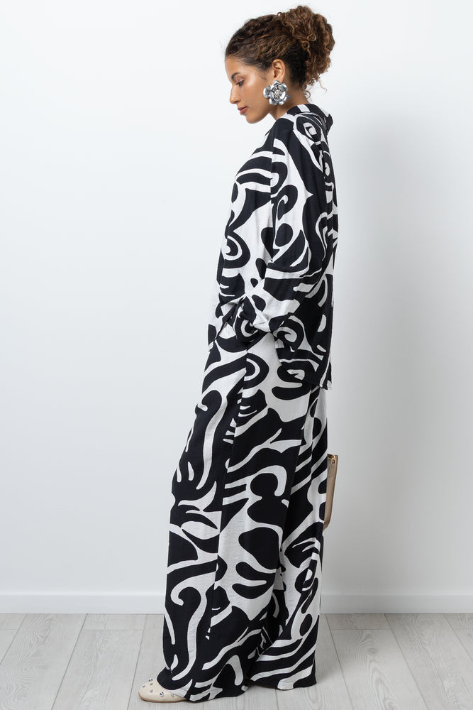 Long Sleeve Crinkle Shirt Black And White (1)