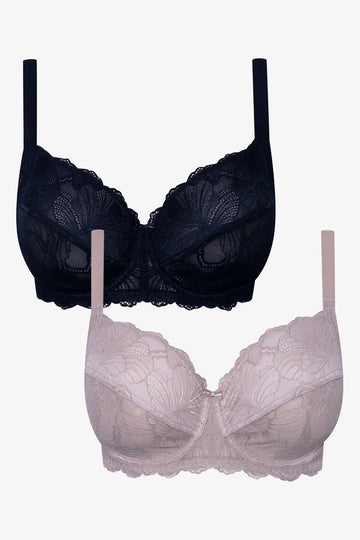 Plus Size 2 Pack Lace Non Padded Underwire Bra Natural And Black