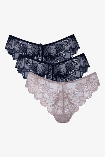 3 Pack Lace Thongs Black And Natural