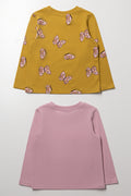 2 Pack Butterfly Long Sleeve T-Shirts Pink And Dark Yellow (2)