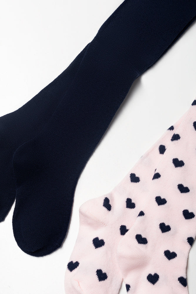 2 Pack Tights Navy And Pink (1)