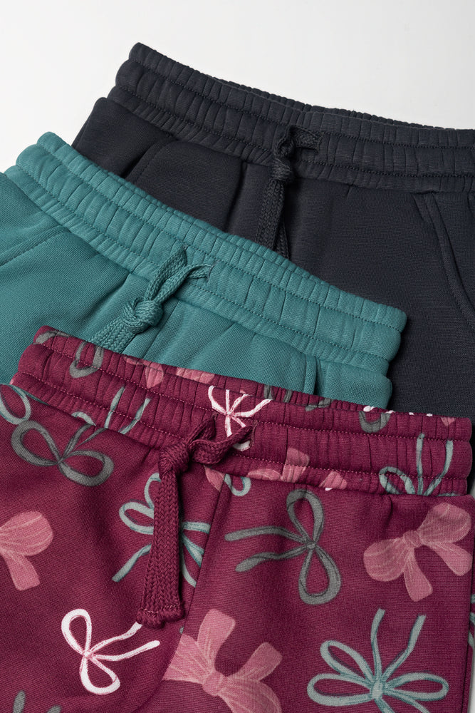 3 Pack Bow Trackpants Dark Grey, Teal And Plum