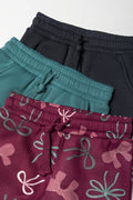 3 Pack Bow Trackpants Dark Grey, Teal And Plum (1)