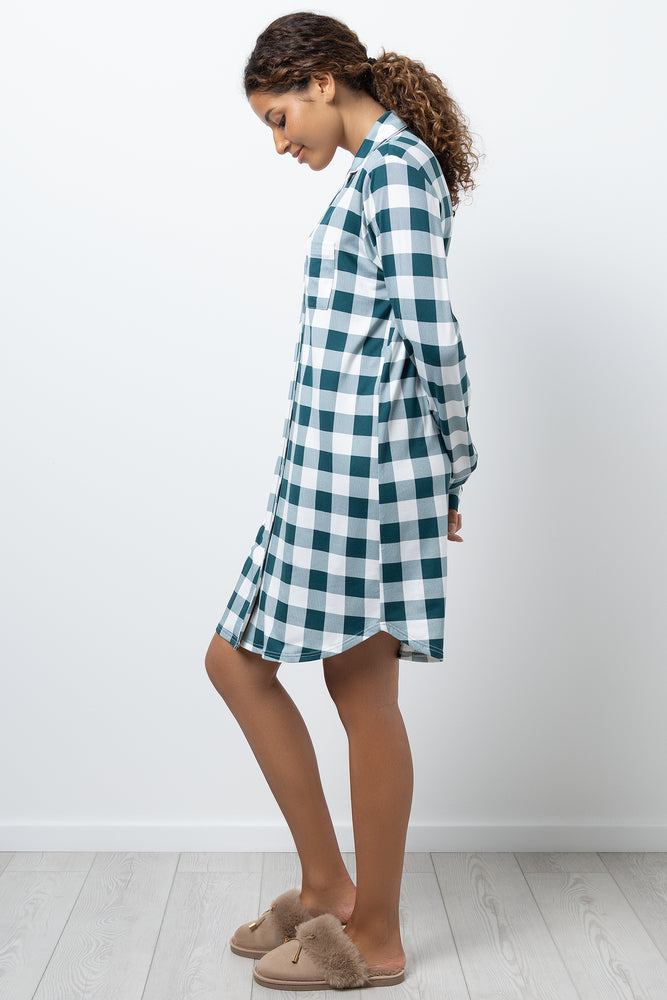 Check Button Up Sleepshirt Green (1)