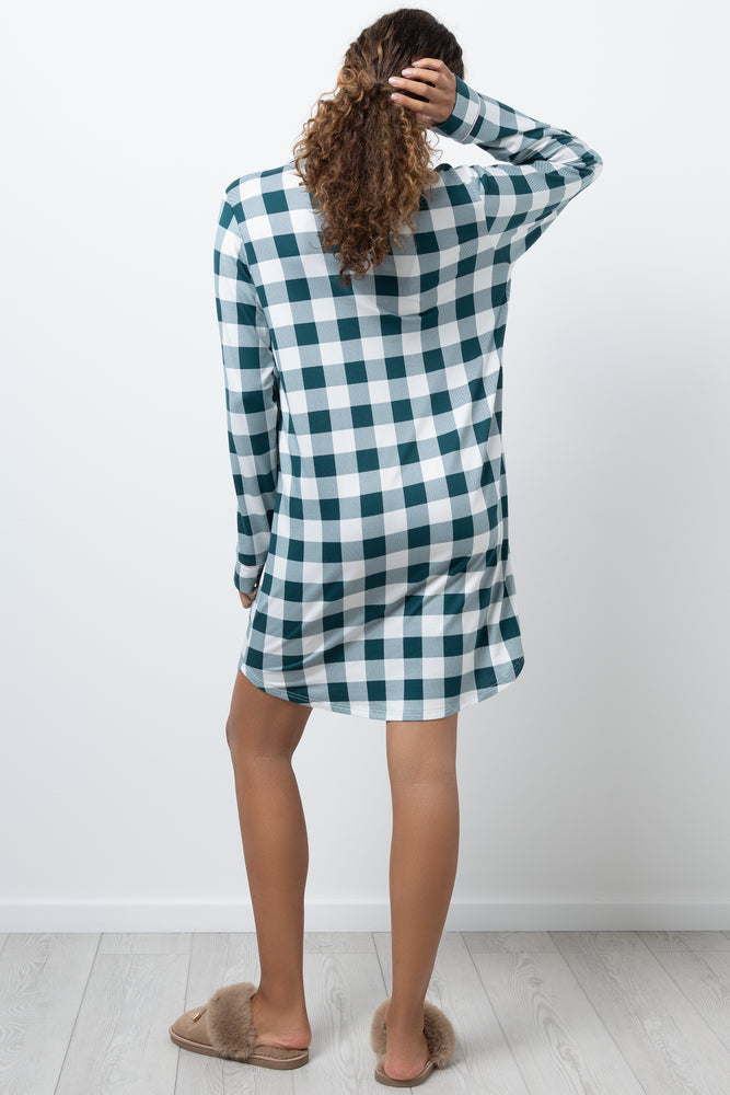 Check Button Up Sleepshirt Green (2)