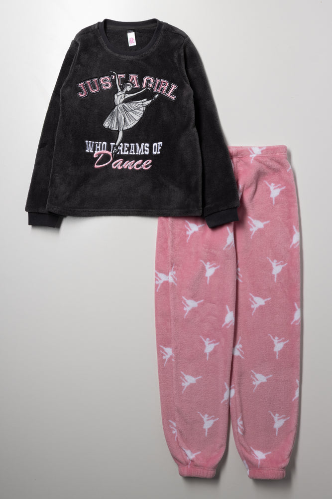 Fleece Pyjama Set Pink & Charcoal