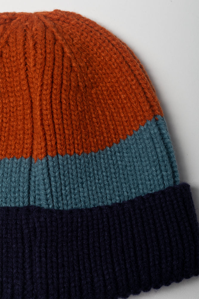 Stripe Rib Beanie Navy, Teal And Rust (1)