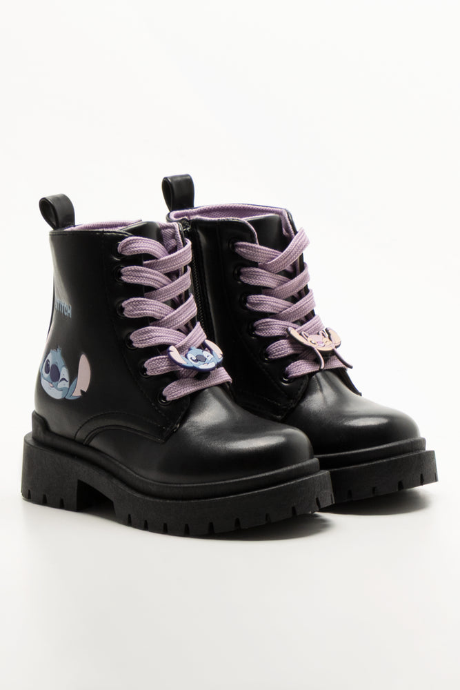 Stitch Lace Up Boots Black