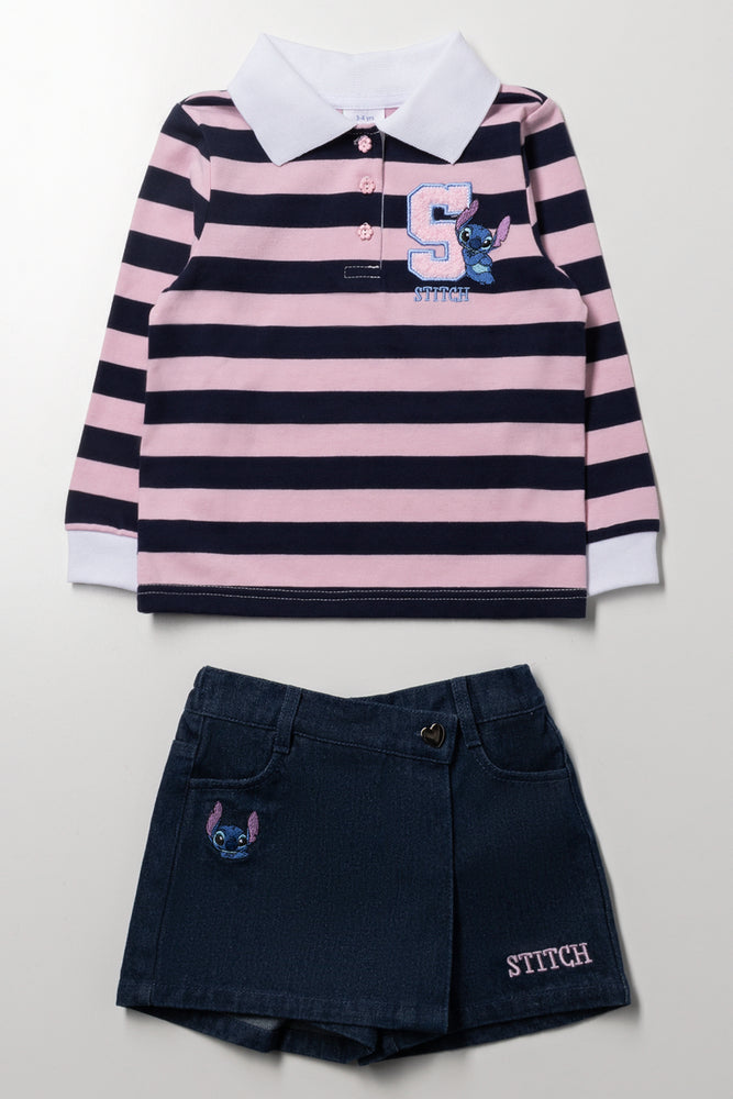 Stitch Golfer And Denim Skirt Set