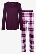 Love Heart Check Flannel Pyjamas Burgundy