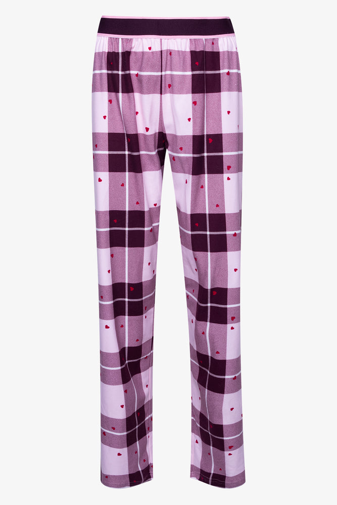 Love Heart Check Flannel Pyjamas Burgundy (2)