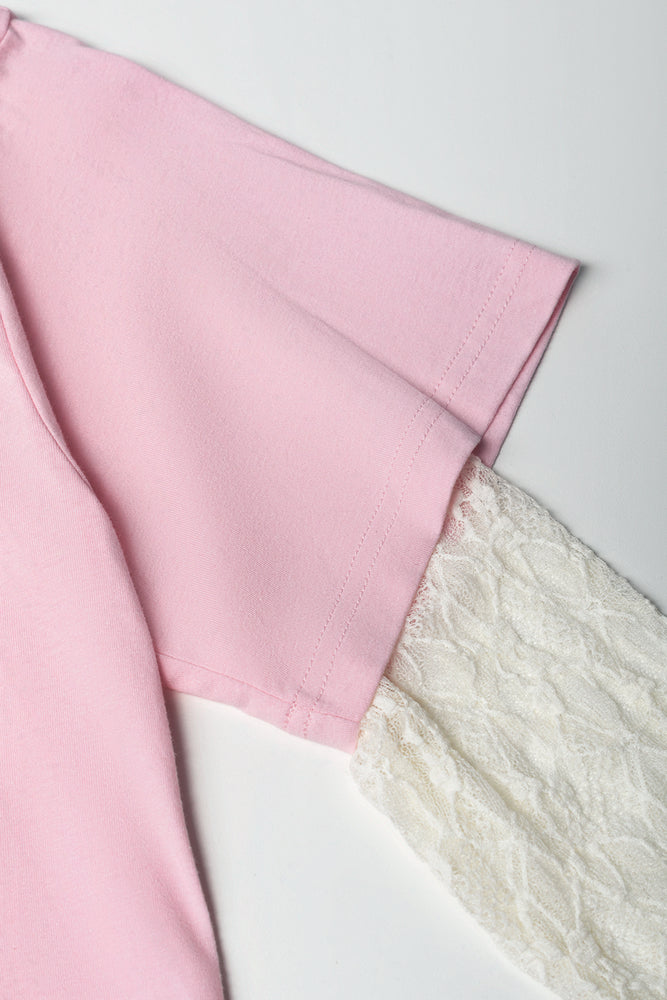 Oversized Lace Detail Top Pink (1)
