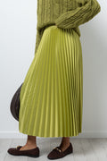 Satin Pleated Maxi Skirt Light Green (1)
