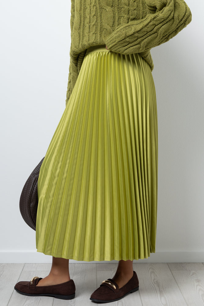 Satin Pleated Maxi Skirt Light Green (1)