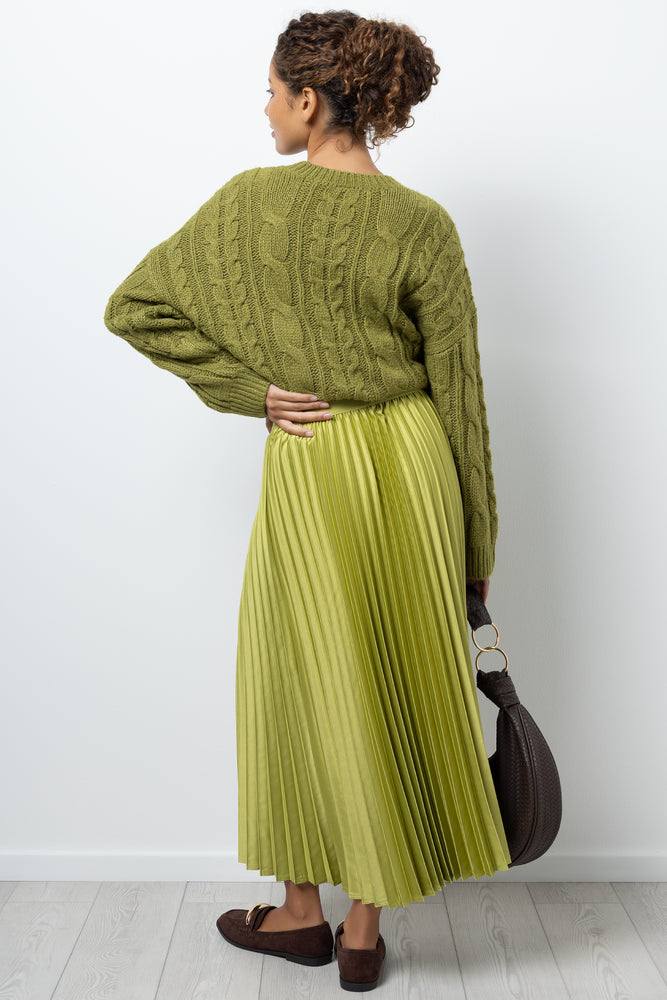 Satin Pleated Maxi Skirt Light Green (2)