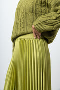 Satin Pleated Maxi Skirt Light Green (3)