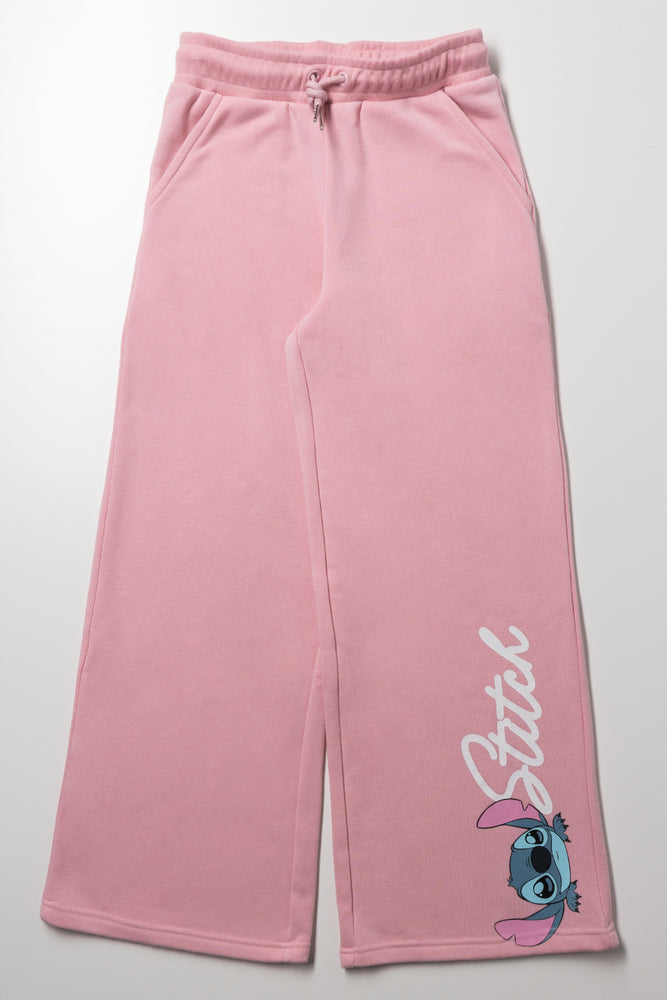 Stitch Wide Leg Trackpants Pink
