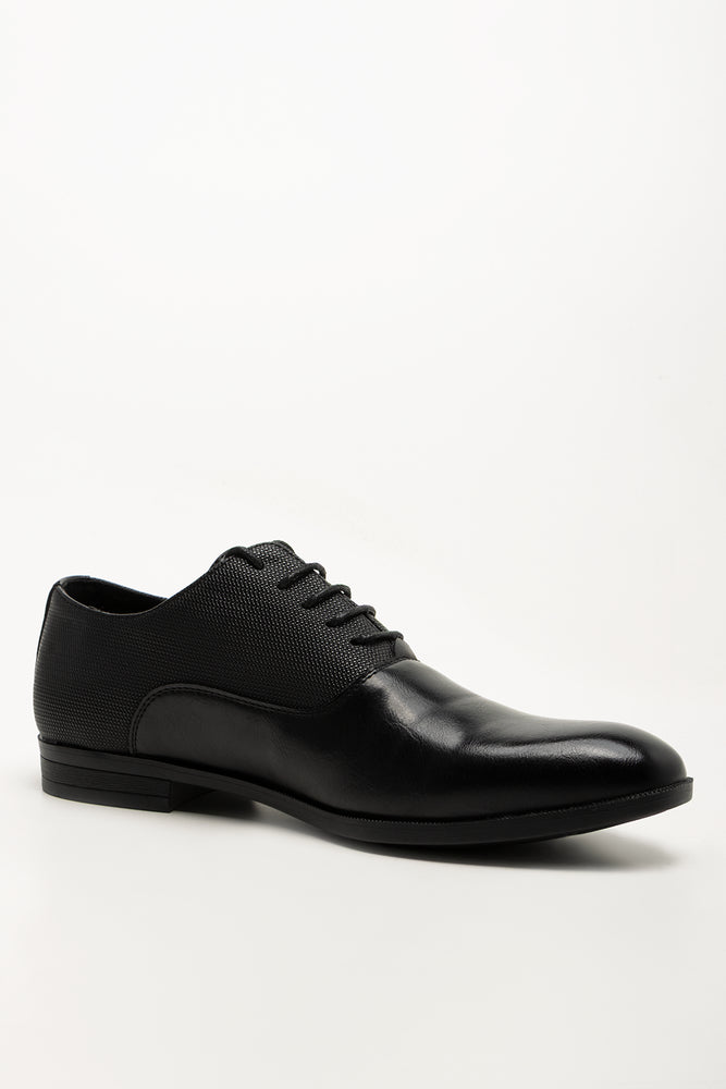 Embossed Panel Lace Up Shoes Black