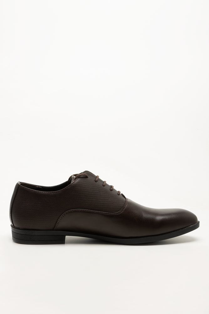 Embossed Panel Lace Up Shoes Brown