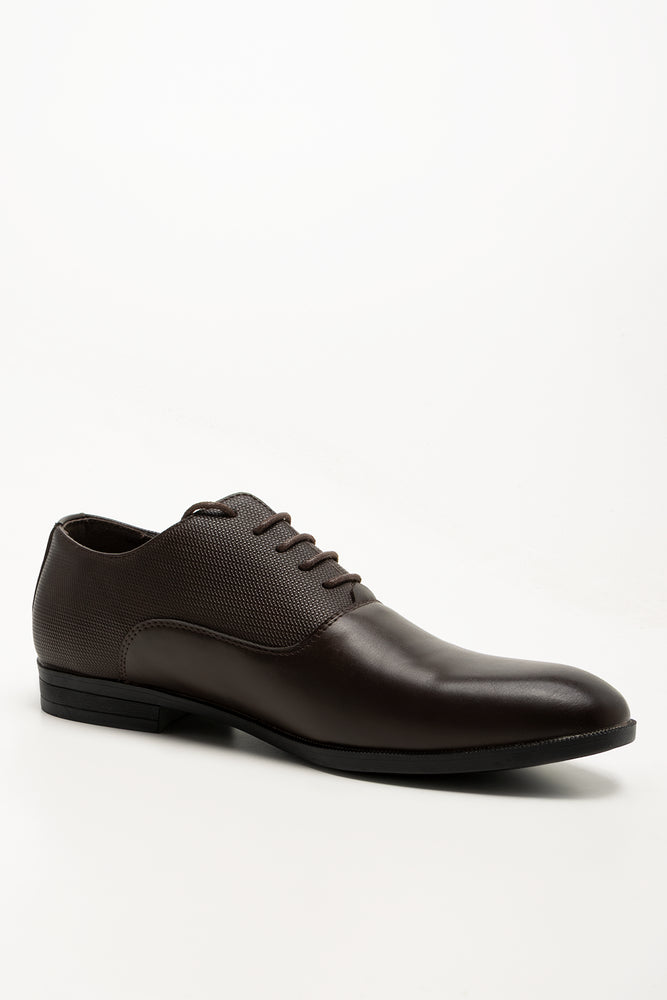 Embossed Panel Lace Up Shoes Brown