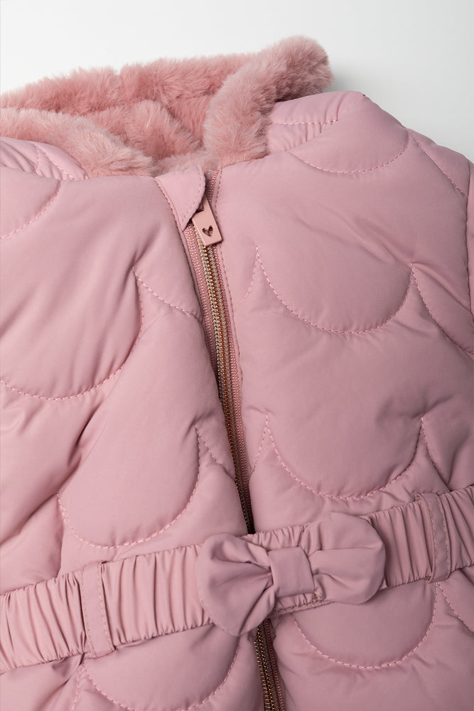 Hooded Parka Jacket With Bow Belt Pink (1)