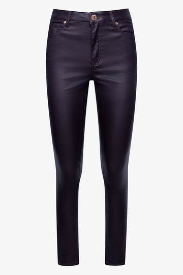 Coated Skinny Denim Jeans Dark Brown