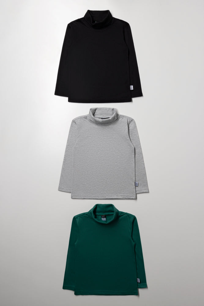 3 Pack Polonecks Black, Grey And Green
