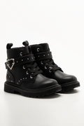 Heart Studded Lace Up Boots Black